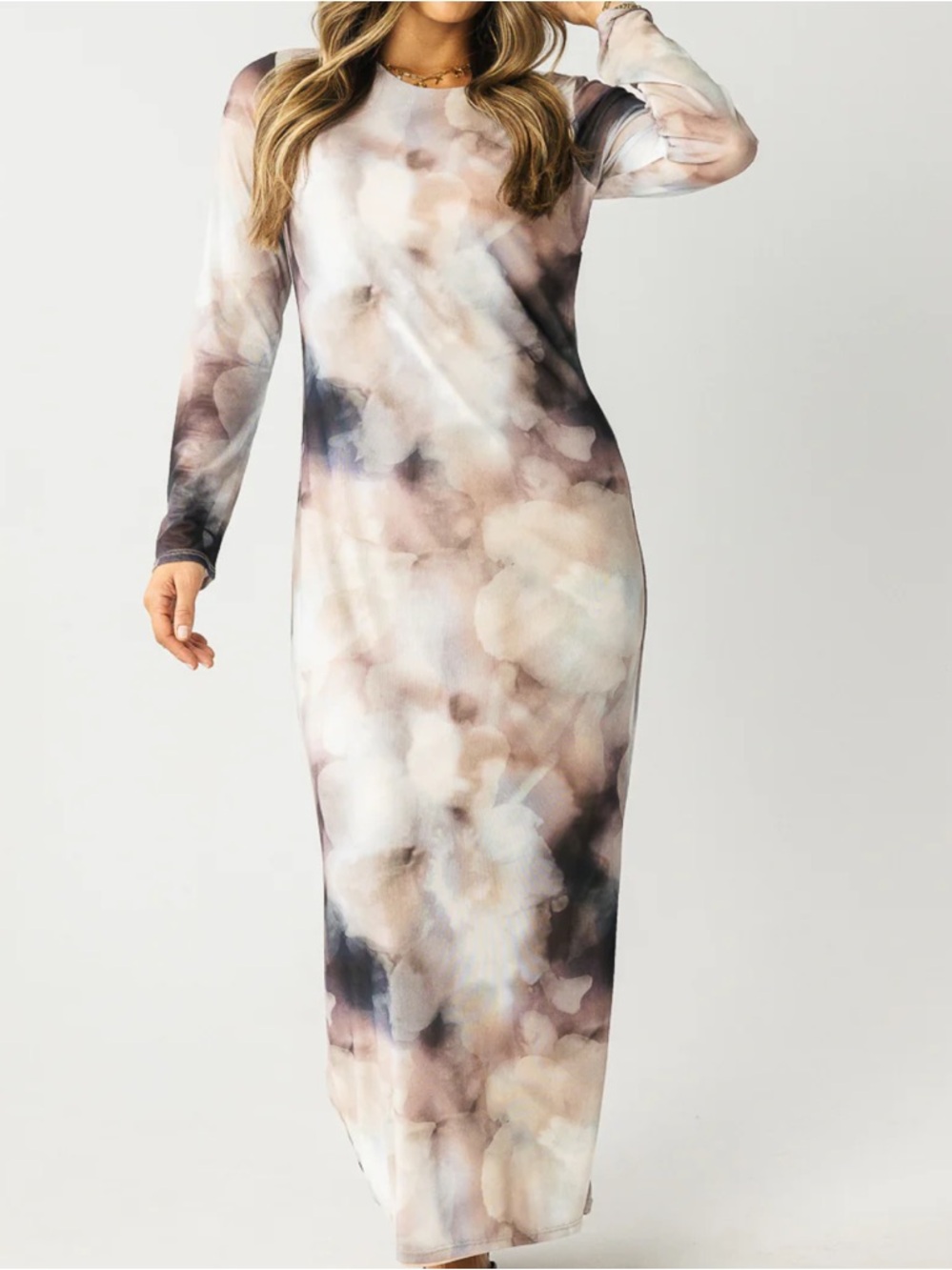 bohme Jamie watercolor bodycon Dress in Neutral Tie-Dye